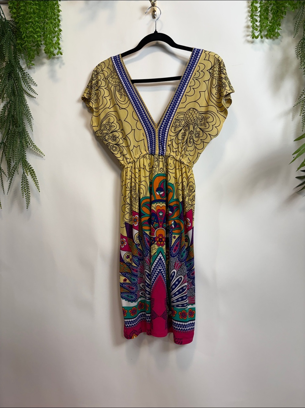 White Mark Yellow and Blue V-Neck Sundress